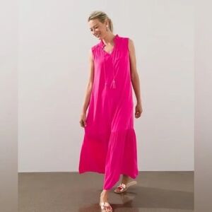 Chico's Barbiecore Flowy Maxi Dress with Pockets